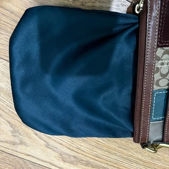 Coach Holiday Limited Edition Patchwork Crossbody Blue, Red, Green, Gold - Picture 7 of 13